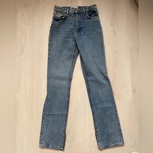 Zara High-Rise Straight Leg Jeans with Side Slit